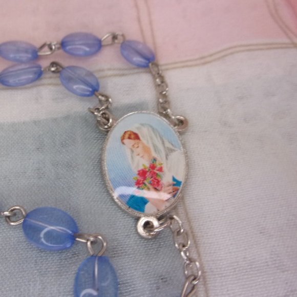 Light Blue Rosary Prayer Beads Virgin Mother - Picture 5 of 12